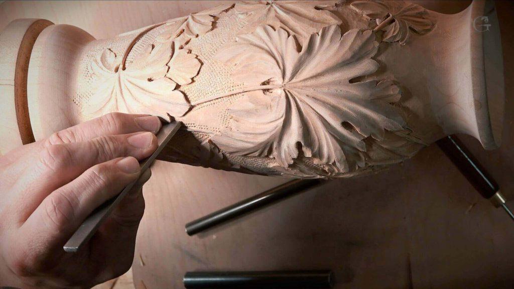 Carving Vase with grape leaves