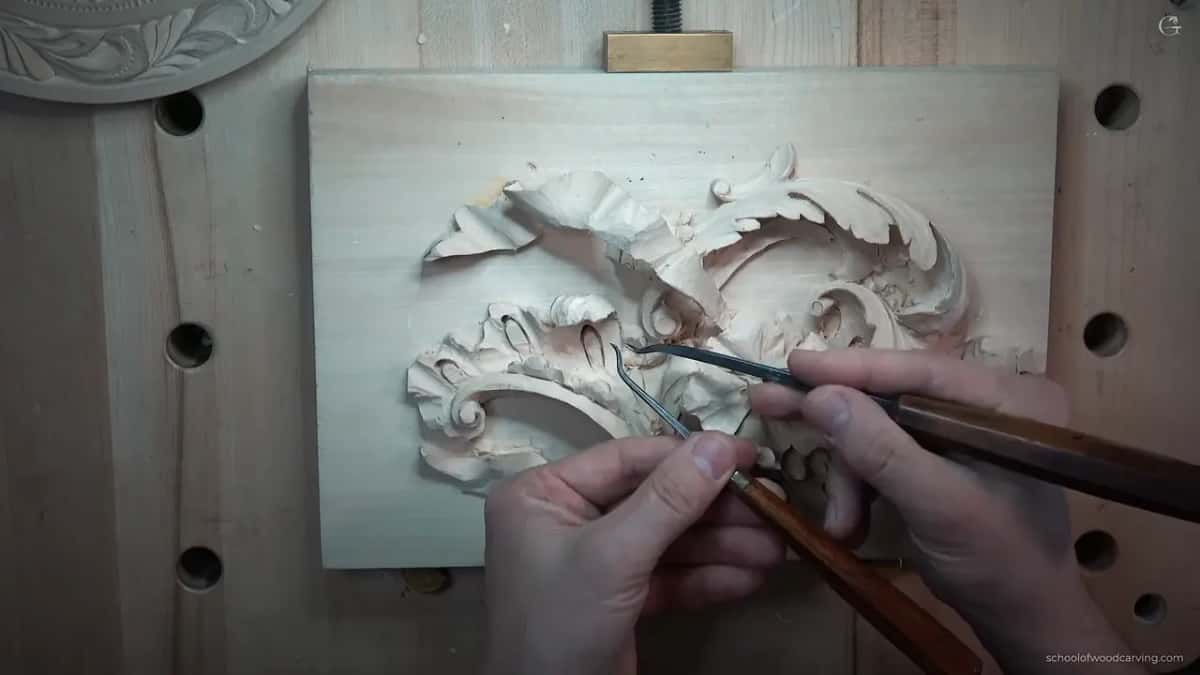 A pair of dark handled tools held together, their bent tips crossing left of the flower