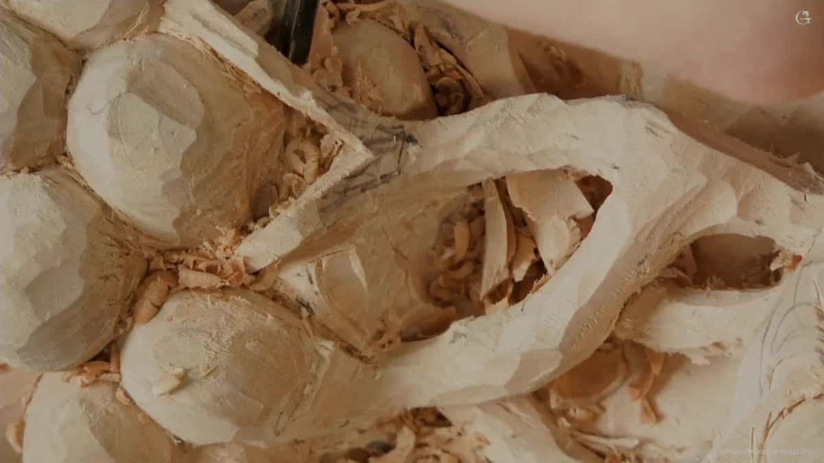 Chips fill the hollow under the stem