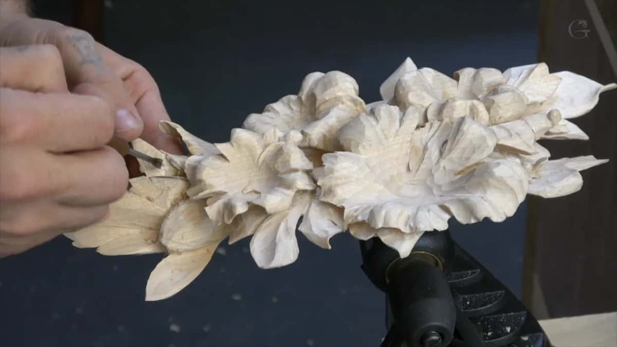 The carving on its black clamp