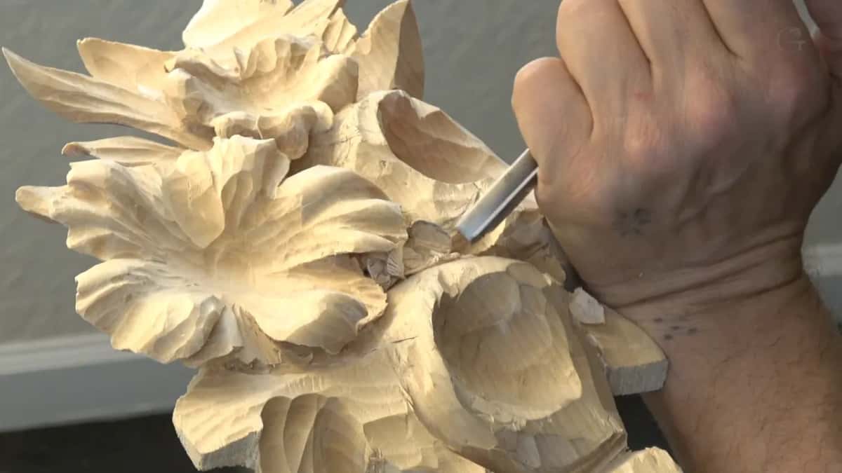 Gouge going in between an open flower and a hollow cup