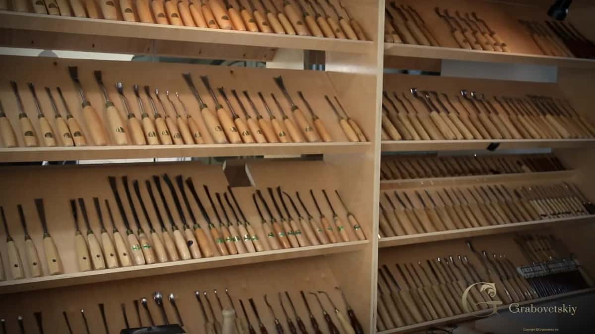 Racks of carving tools