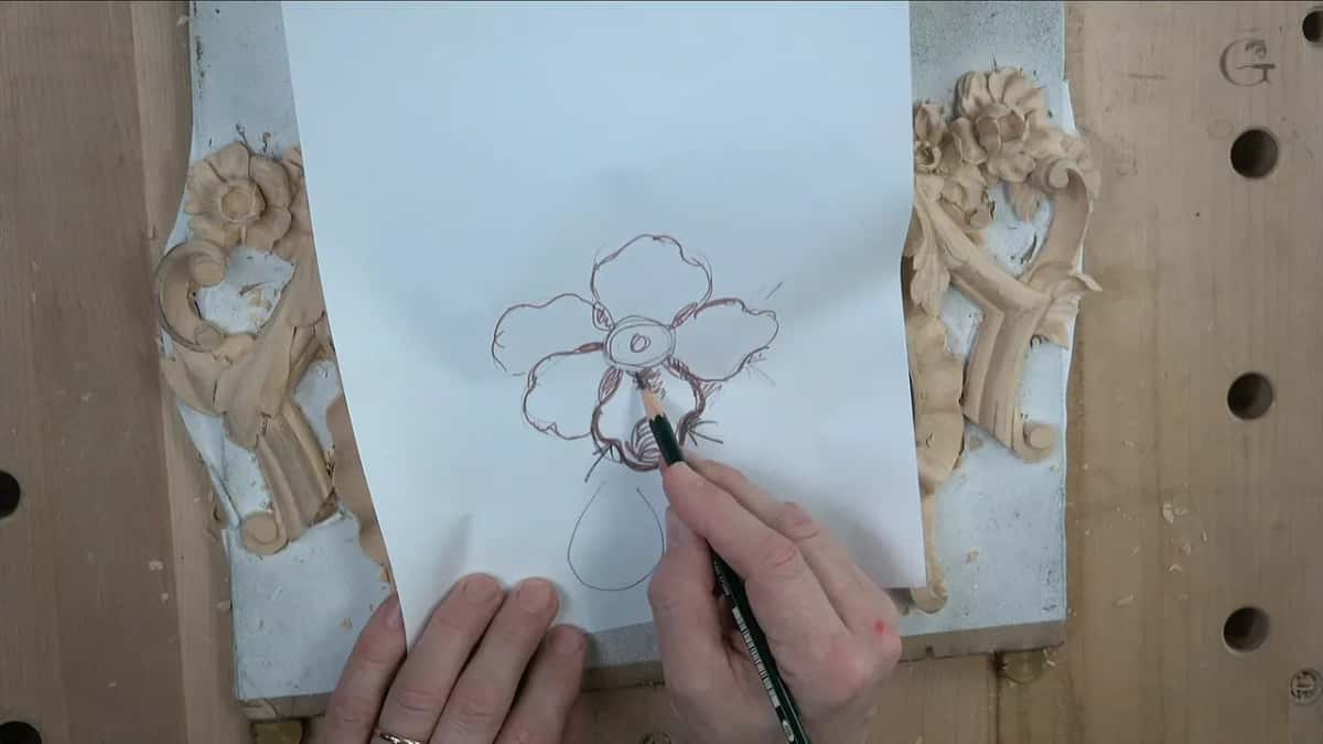 Sketching a flower in pencil on white paper