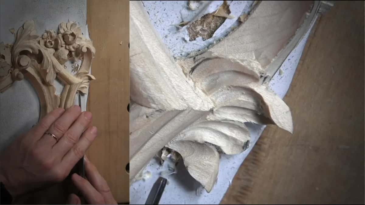 Clean hollows and a curl on the leaf, a dark handle at the corner