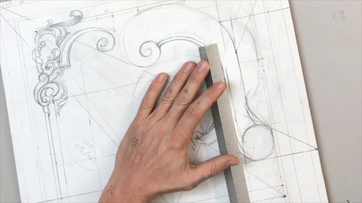 Steel rule laid down the drawing