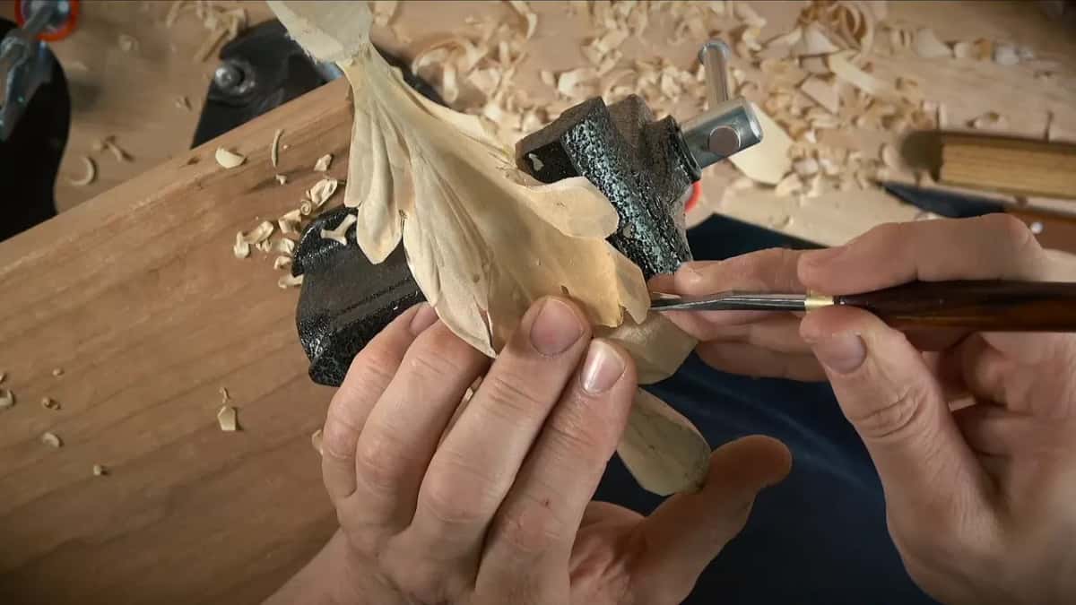 Micro tool with a long dark handle beside the lobes