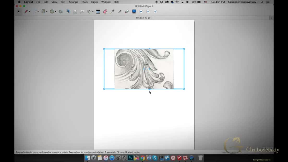 Scroll dropped onto a letter page in LayOut, squeezed into a wide, short box