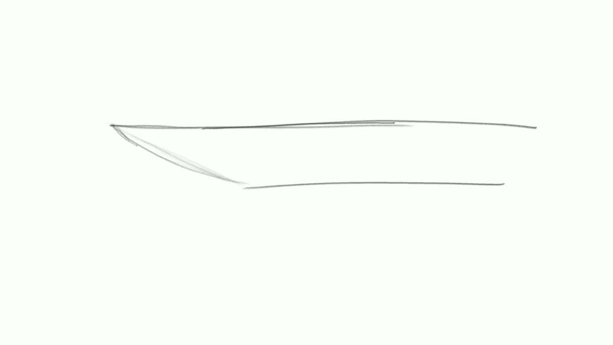 Pencil drawing of a blade seen from the side, the bevel curving away instead of running straight to the edge.