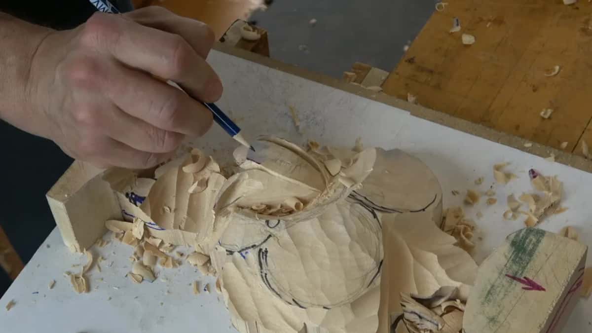 A line going onto the opened top of the tulip in blue pen