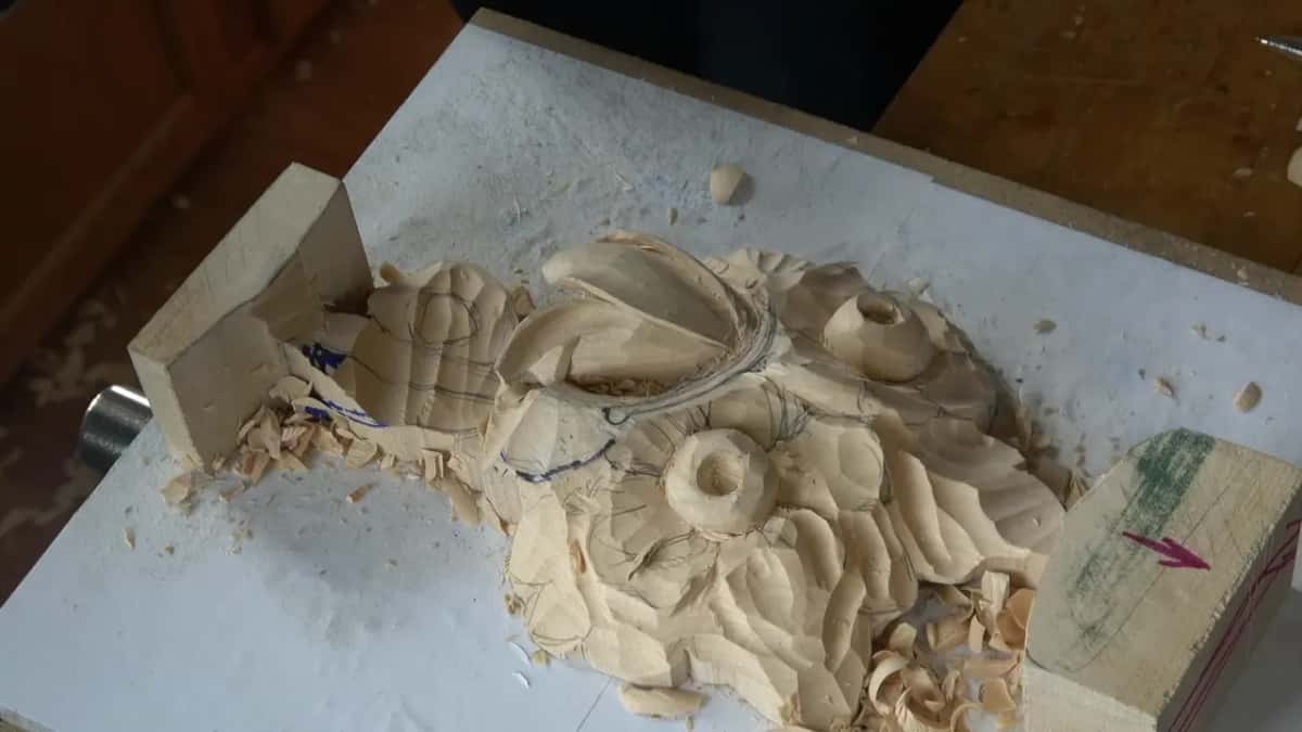 The panel with both blooms roughed in
