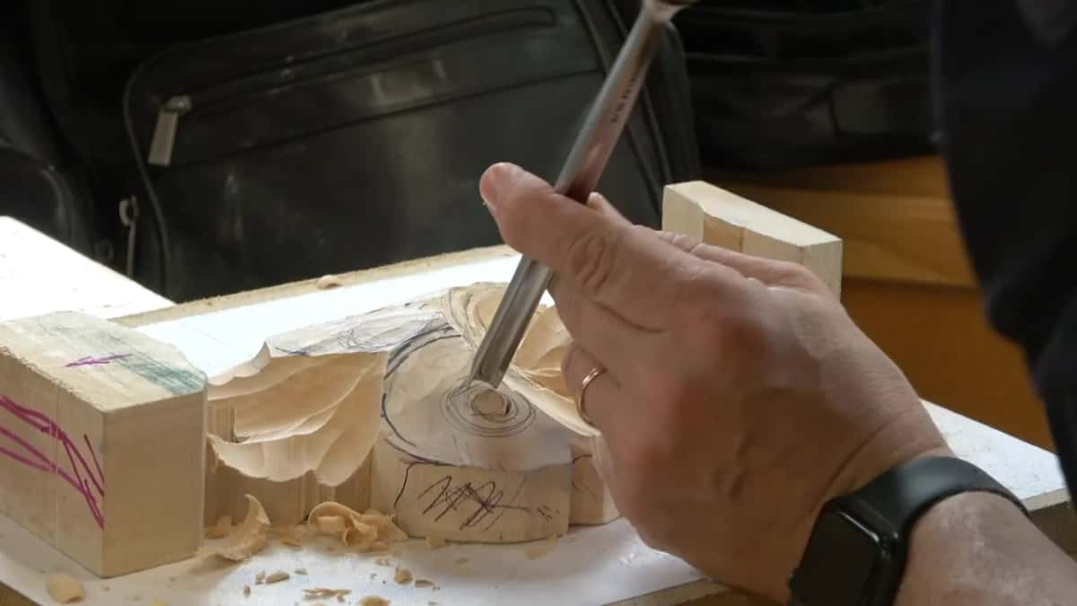 The gouge going round the drawn circle, before the plug comes out
