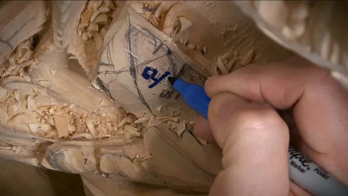 Blue marker Blue marker going onto bare wood