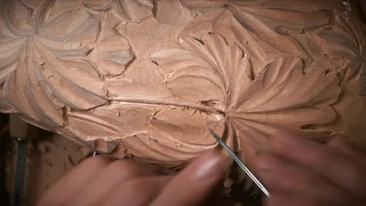 Carved grape leaves up close